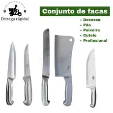Conjunto para Cozinha Facas Profissional Pão Desossa Cutelo Peixeira Aço Inox Prime Alta Qualidade CP