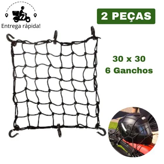 Kit 2 Rede Elástica Aranha 30x30 para Moto Bagageiro Bauleto Carga Viagem Fixação Segura CP