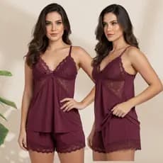 Baby Doll Short Renda Conforto Sensual Intima Luxo Noite Fresco Sem Bojo Confortável