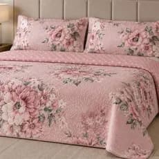 Jogo de Colcha King Estampada Cobre Leito 3 Peças Porta Travesseiro Premium