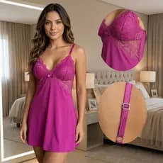 Camisola Com Renda Sensual Intima Confortavel Linda Sem Bojo Pijama Vestido de Dormir Alça