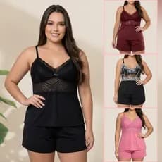 Baby Doll Plus Size Short Confortável Renda Delicada Alcinha Regulável Metal Pijama de Dormir