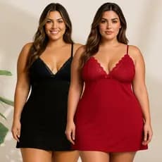 Kit 2 Camisolas Plus Size Variadas Lisas Renda Confortável Sem Bojo Soltinha