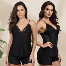 Baby Doll Short Doll Detalhes Em Renda Liganete Feminino Luxo Linha Noite Pijama Alça Regulável