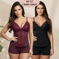 Kit 2 Baby Doll Short Doll Pijama Confortável Sem Bojo Fresco Verão Conjunto Dormir Alça Regulável