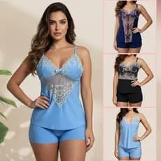 Baby Doll Short Doll Detalhes Em Renda Bicolor Escolha a Cor Liganete Feminino Luxo Linha Noite Pijama Alça Regulável