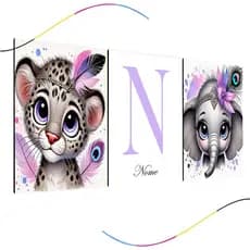 quadro decorativo infantil safari personalizado bichinhos 3 peças, safari, leão, leaozinho, lilás