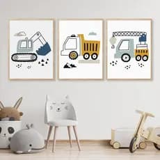 quadro decorativo infantil construção pequeno construtor 3 peças