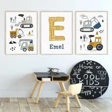quadro decorativo infantil pequeno construtor personalizado meninos 3 peças