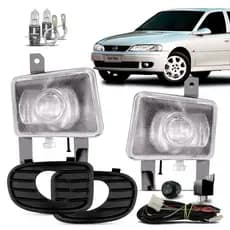 Kit Farol Milha Neblina Vectra 2000 2001 2002 2003 2004 2005 Botão Tic Tac Moldura Preta C/ Halogena
