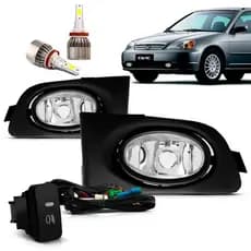 Kit Farol Milha Neblina Civc 2001 2002 2003 Botão Modelo Original C/ Super Led