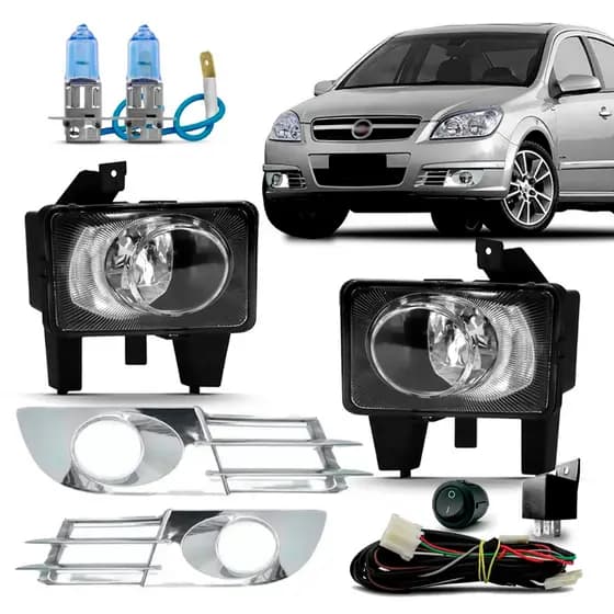 Kit Farol Milha Neblina Vectra 2006 2007 2008 Botão Tic Tac Moldura Cromada C/ Super Branca
