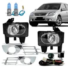 Kit Farol Milha Neblina Vectra 2006 2007 2008 Botão Tic Tac Moldura Cromada C/ Super Branca