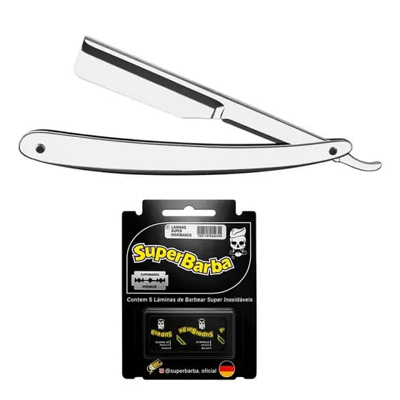 Navalhete de Gaveta Aço Inox Profissional Barba Super Barba Com Lâminas Black