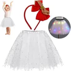 Fantasia Infantil Papai Noel Meninas Apresentação Natalina Festa Saia LED + Tiara