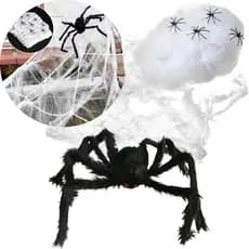 Kit Decoração Enfeite De Halloween Aranha Grande + 2 Teia