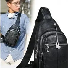Bolsa Masculina Pochete Transversal Couro Sintético Ombro Impermeável