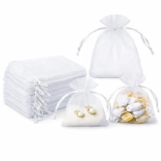Kit 10/25/50/100 Un Saco Saquinho Organza Atacado 7x9 12x15 Branco Lembrancinha Festa Casamento