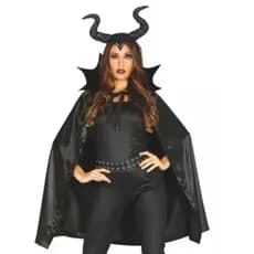 Fantasia Malévola Adulto Carnaval, Halloween, Festa - Kit 2 Pçs Capa + Tiara De Chifre