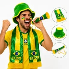 Kit 3 Itens Copa Do Mundo Torcedor Decoração Chapéu + Acessórios + Vuvuzela