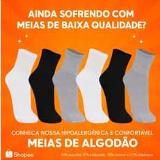 Kit 6 Pares Meias Cano Médio Punho Soft Atoalhada Esportiva Respirável Trifil