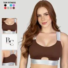 Top Fitness Feminino POLIAMIDA Bojo Removível Tecido UV Elástico Prata Conforto Academia Treino