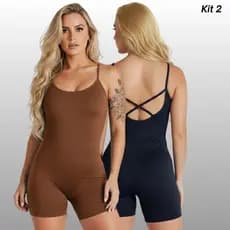 Kit 2 Macaquinho Feminino Fitness Básico Alcinha Cruzada Academia Treino Musculação Corrida Yoga