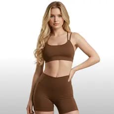 Conjunto Fitness Academia Feminino Esportivo Top Sem Bojo e Short Poliamida Zero Transparência