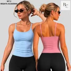 Kit 2 Regata Alça Fina Academia Blusa Feminino Fitness Poliamida Slim Fit Liso Costas Nuas Verão