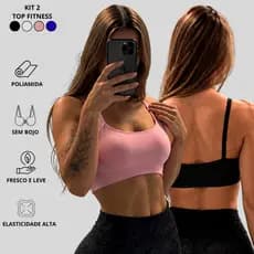 Kit 2 Top Feminino Sem Bojo POLIAMIDA Esportivo Fitness Zero Transparência Confortável Academia