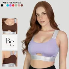 Kit 5 Top Fitness Feminino Bojo Removível Elástico Prata Esportivo Confortável Academia Corrida
