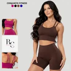 Conjunto Fitness Feminino Zero Transparência Confortável Tecido UV Top + Shorts Academia