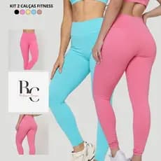 KIT 2  Calça Fitness Feminina Legging Suplex Academia Zero Transparência Proteção UV Cintura Alta