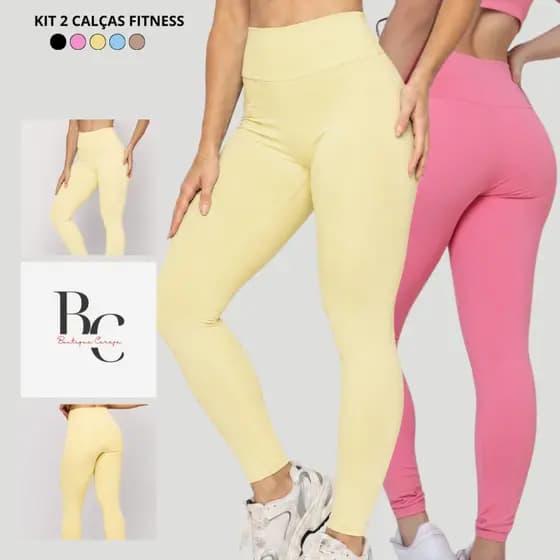 Kit 2 Calça Fitness Feminina Legging Suplex Academia Zero Transparência Proteção UV Cintura Alta