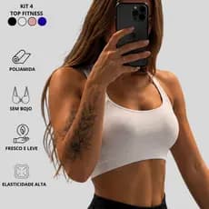 Kit 4 Top Feminino Sem Bojo POLIAMIDA Esportivo Fitness Zero Transparência Confortável Academia