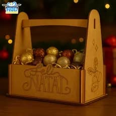 Kit Cesta Lembrancinha Decorativa de NATAL - Feliz Natal - Centro De mesa Natalino Em MDF / Decoração - PAPELARIA