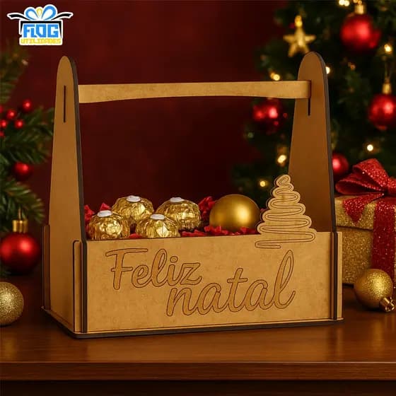 Kit Cesta Lembrancinha Decorativas de NATAL - Feliz Natal - Centro De mesa Natalino MDF / Decoração - PAPELARIA