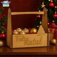 Kit Cesta Lembrancinha Decorativas de NATAL - Feliz Natal - Centro De mesa Natalino MDF / Decoração - PAPELARIA