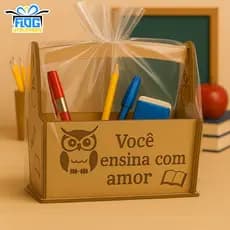 Kit Caixa MDF Cesta De Presente Frase Você Ensina Com Amor / Presente para Professores e Escolas - Dia Dos Professores
