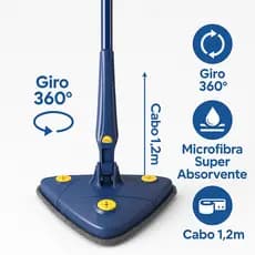 Mop Triangular 360° Torce Fácil com Cabo 1,2m + Refil Microfibra – Limpeza Eficiente