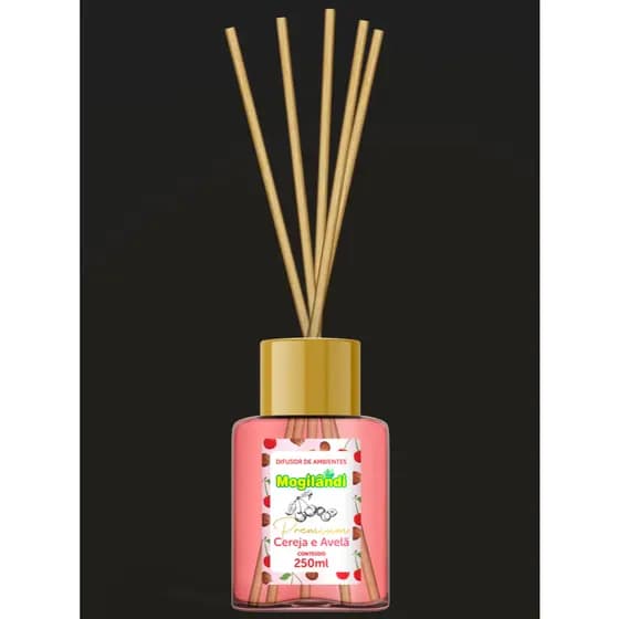 Difusor de Aromas Varetas Premium Mogilândi 250ML Cereja e Avelã Pronta Entrega