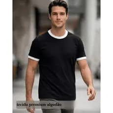 Camiseta Masculina T-Shirt Lisa Premium Básica Confortável Moderna Casual Bicolor
