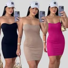 Vestido Tubinho Tomara que Caia Canelado Midi Brasil