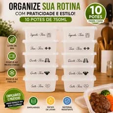 Kit Marmita Fit Semanal 750ml – 10 Potes com Tampa | Marmita para Dieta, Academia, Organização da Semana