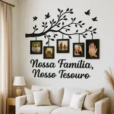 Painel Porta Retrato Família MDF Árvore com Fotos Frase Nossa Família Nosso Tesouro