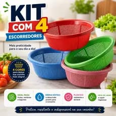 Kit 4 Escorredor Macarrão Lavador Arroz Lava Tudo Multiuso Plastico Sem Cheiro Odor