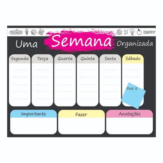 Quadro Lousa Planejador Mensal / Planejamento Semanal Planner 30x40 madeira e 1 Canetas com Apagador