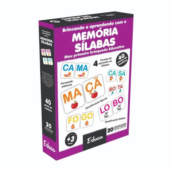 Jogo Pedagógico Memórias Educativas de Sílabas Alfabetização Infantil