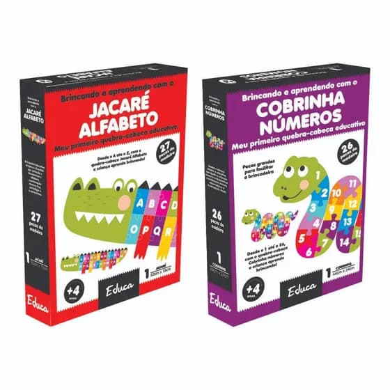 kit 2 Quebra Cabeças Alfabeto e Números Educativo Pedagógico Alfabetização em MDF