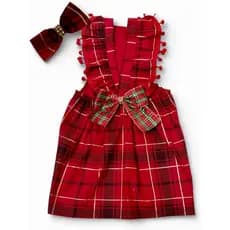 VESTIDO DE NATAL PARA CÃES OU GATOS PET COM LAÇO XADREZ, ACOMPANHA UM LACINHO DE CABEÇA PORTE PEQUENO E MÉDIO.
